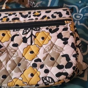 Vera Bradley Go Wild Yellow Taupe Cream Floral Crossbody Organizer Bag Purse
